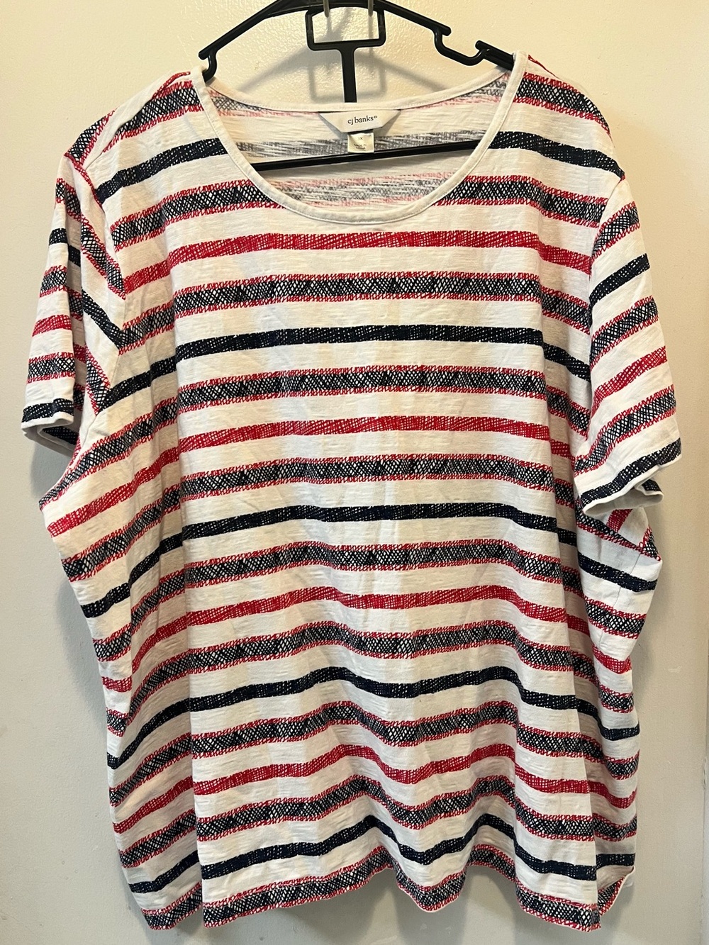 CJ Banks Red White Navy Striped Short-Sleeve Tee